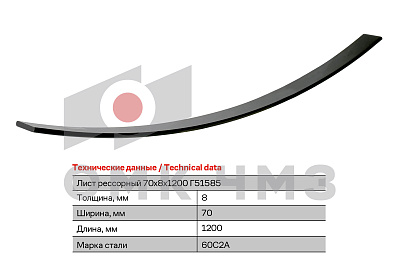Лист рессорный размерный 70х8х1200